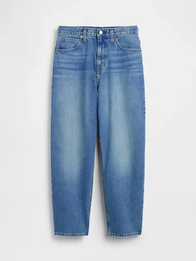 Crop-jeans med hög midja och vid ben