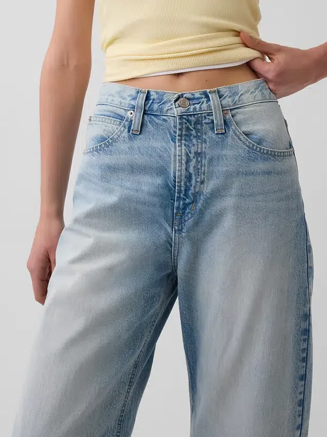 Crop-jeans med hög midja och vid ben