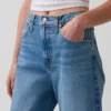 Crop-jeans med hög midja och vid ben