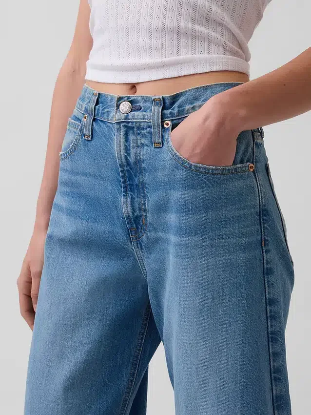 Crop-jeans med hög midja och vid ben