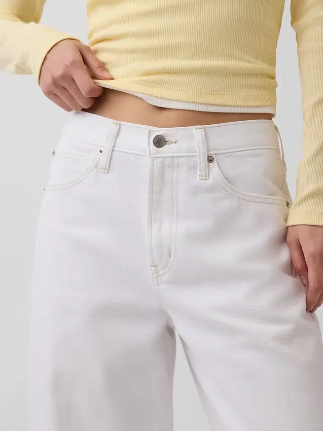 Crop-jeans med hög midja och vid ben