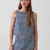Crop-tanktop i gingham-denim