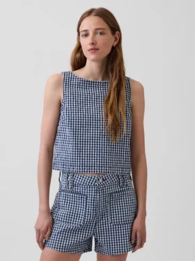 Crop-tanktop i gingham-denim
