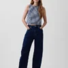 Crop-tanktop i gingham-denim