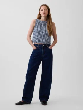 Crop-tanktop i gingham-denim