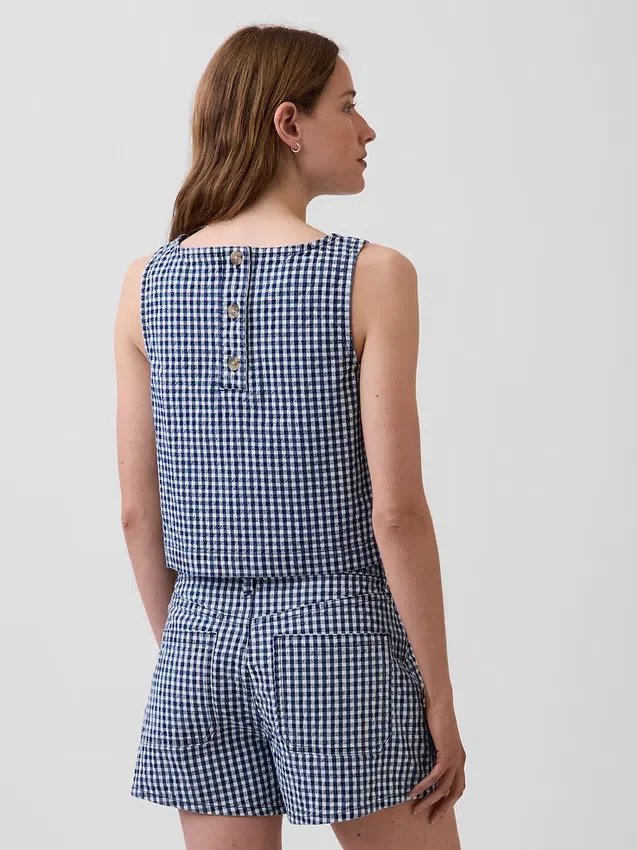 Crop-tanktop i gingham-denim