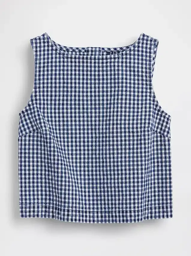 Crop-tanktop i gingham-denim