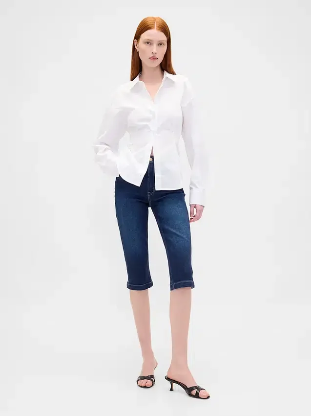 Croppade caprijeans med hög midja