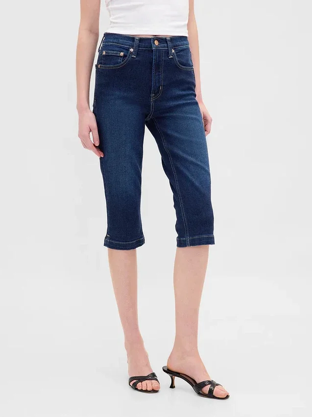 Croppade caprijeans med hög midja