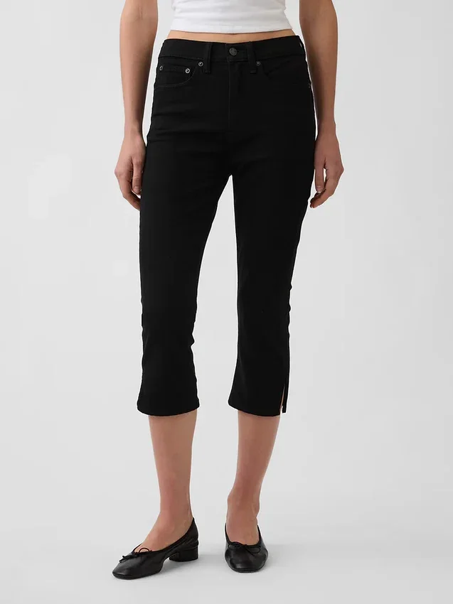 Croppade caprijeans med hög midja