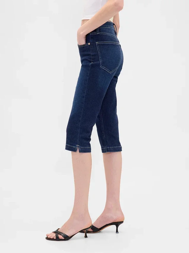 Croppade caprijeans med hög midja