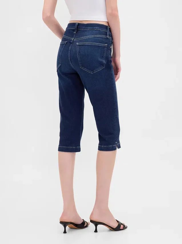 Croppade caprijeans med hög midja