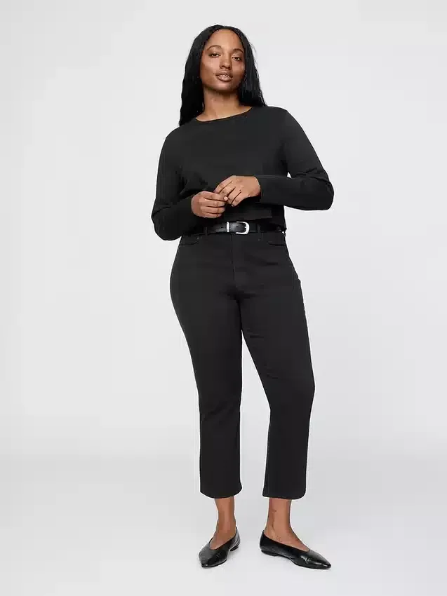 Croppade caprijeans med hög midja