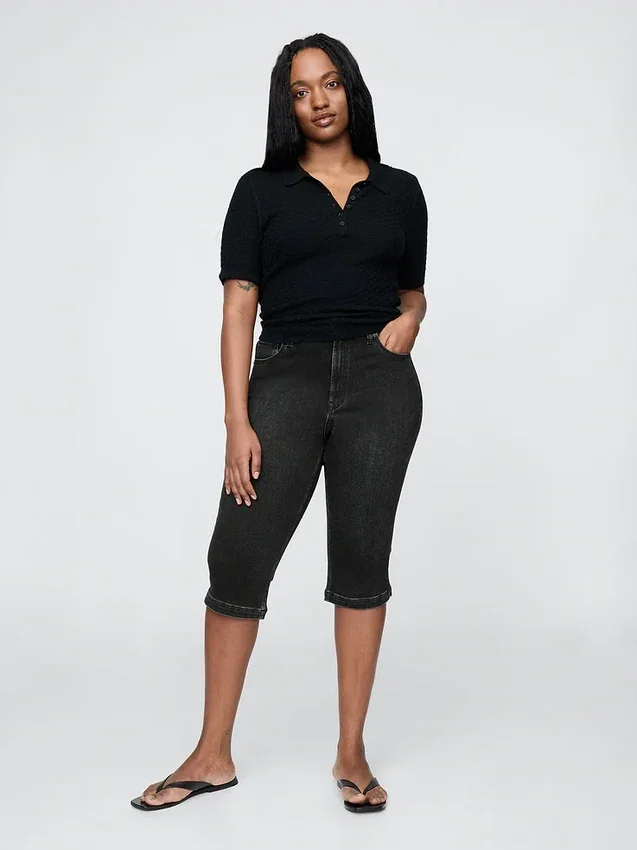 Croppade caprijeans med hög midja
