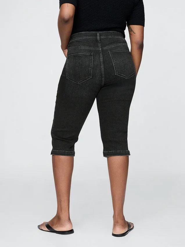 Croppade caprijeans med hög midja