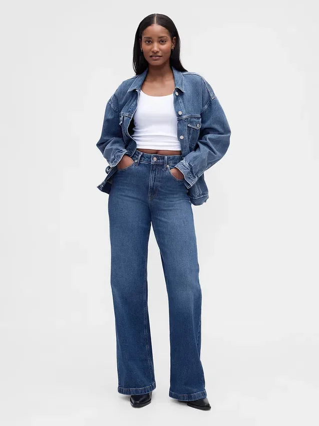 Curvy High Rise Stride-jeans med vida ben