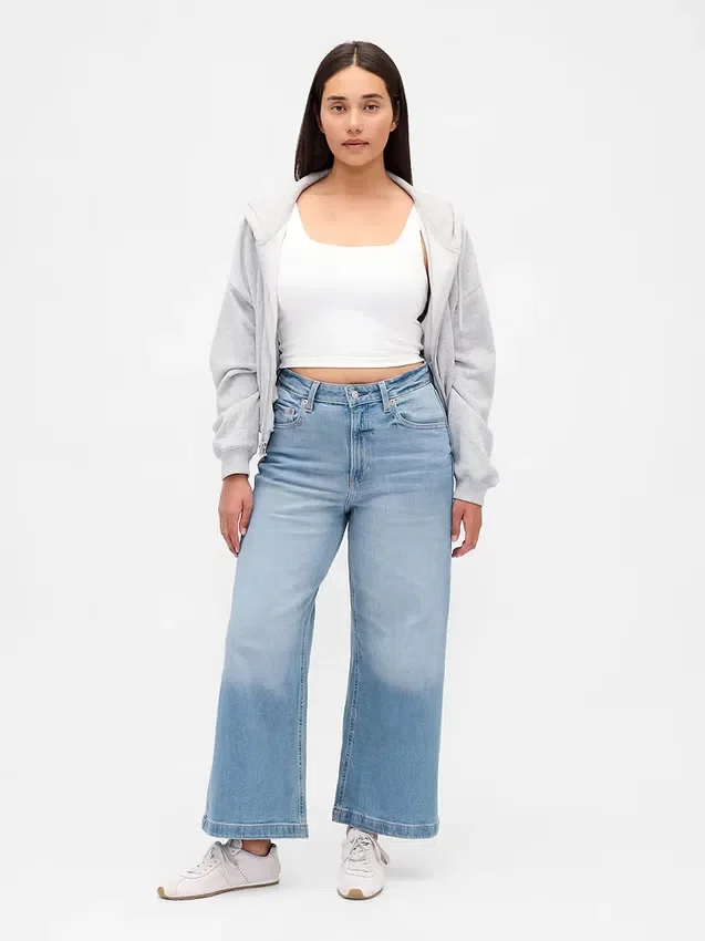 Curvy High Stride-jeans med vida ben och ankellängd