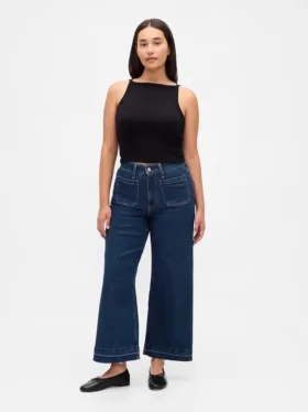 Curvy-jeans med hög midja, vid ben och ankellängd