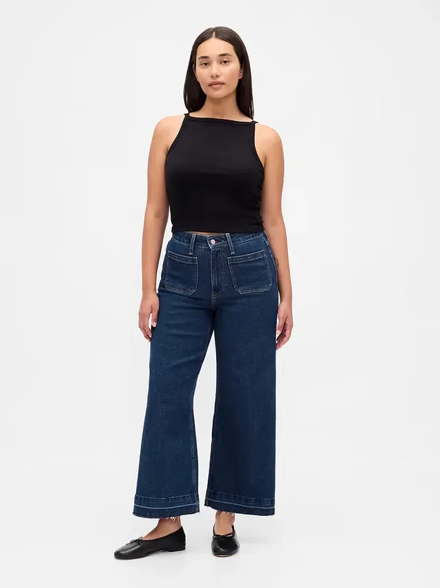 Curvy-jeans med hög midja, vid ben och ankellängd