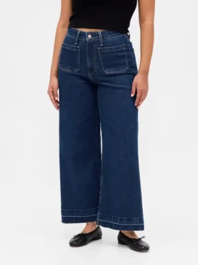 Curvy-jeans med hög midja, vid ben och ankellängd