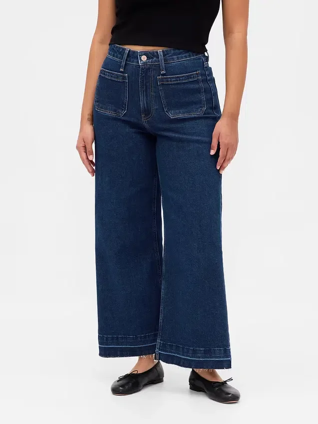 Curvy-jeans med hög midja, vid ben och ankellängd