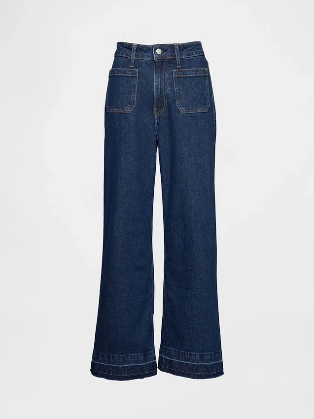 Curvy-jeans med hög midja, vid ben och ankellängd