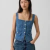 Denim-korsetttop med fickor