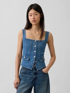 Denim-korsetttop med fickor