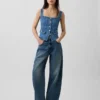 Denim-korsetttop med fickor