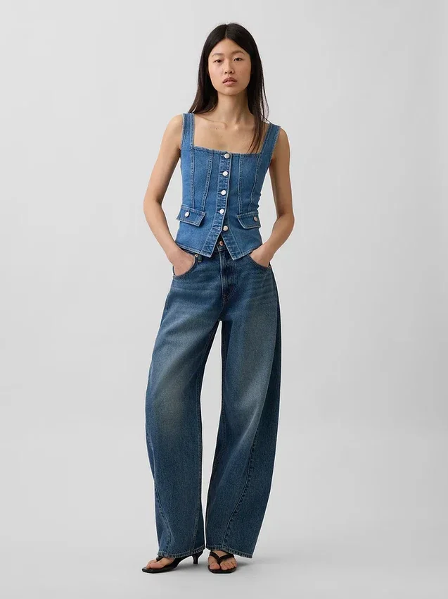 Denim-korsetttop med fickor