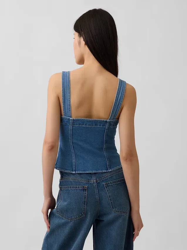 Denim-korsetttop med fickor