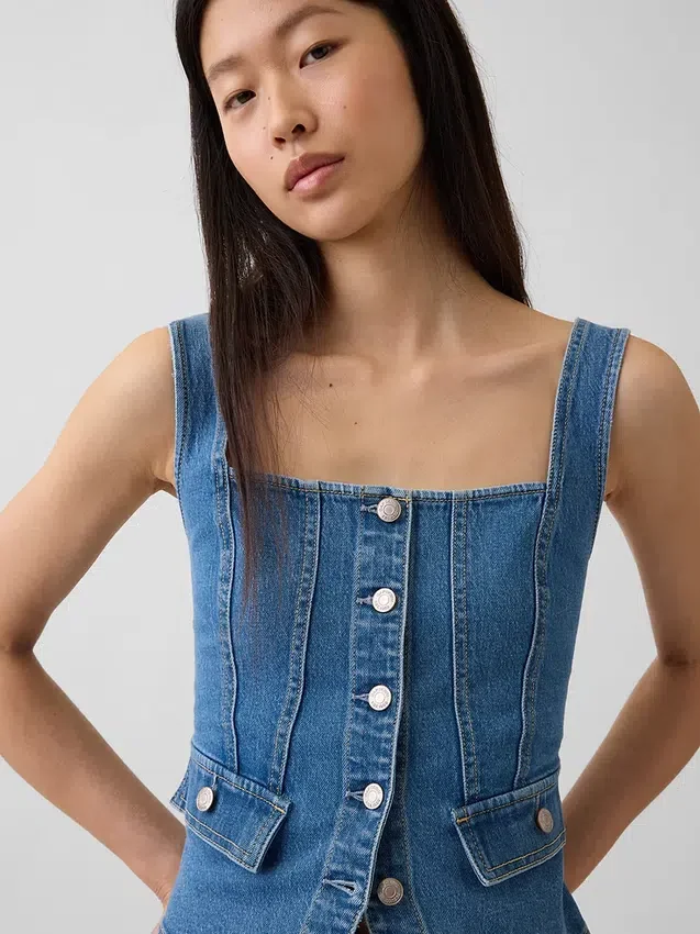Denim-korsetttop med fickor