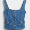 Denim-korsetttop med fickor