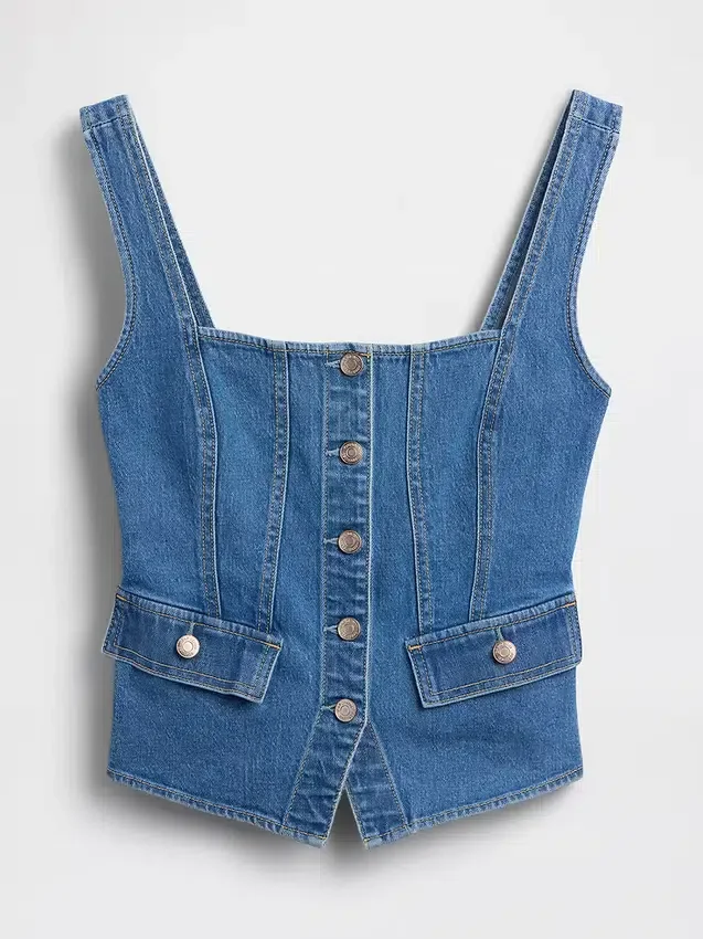 Denim-korsetttop med fickor