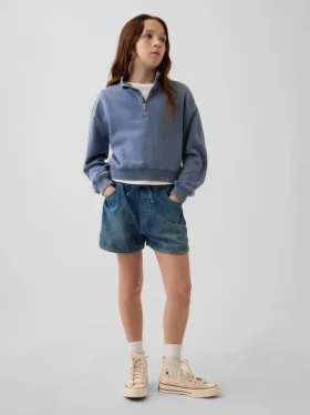 Dolphin-shorts i denim med hög midja för barn