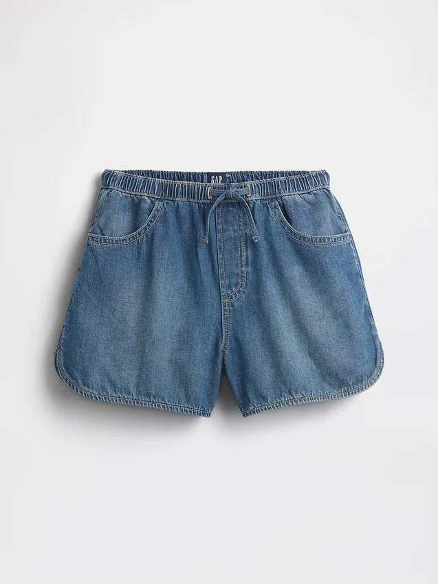 Dolphin-shorts i denim med hög midja för barn