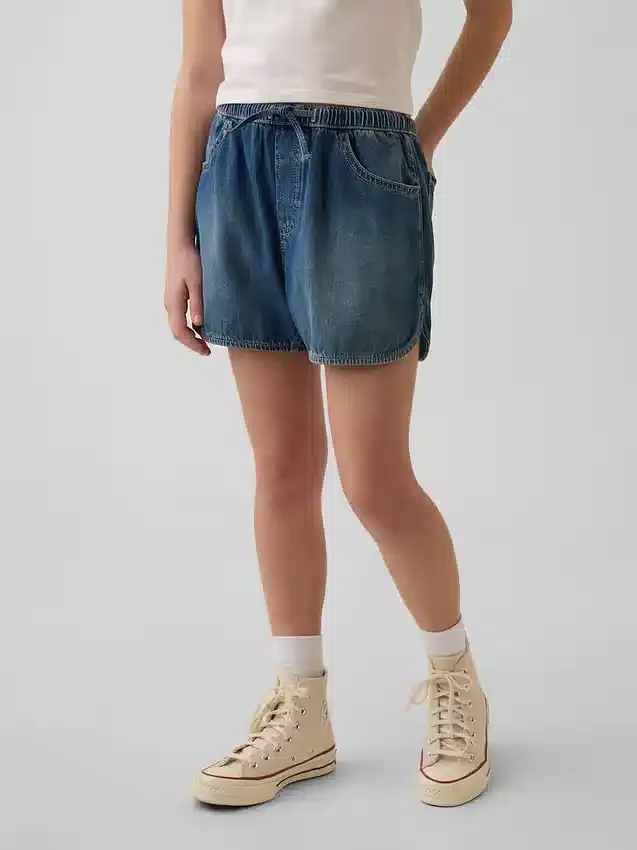 Dolphin-shorts i denim med hög midja för barn