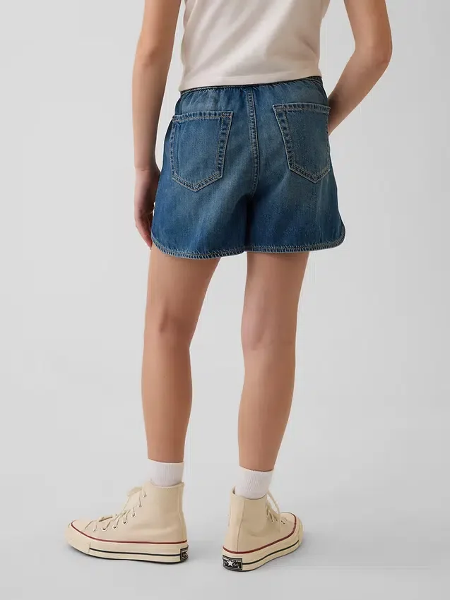 Dolphin-shorts i denim med hög midja för barn