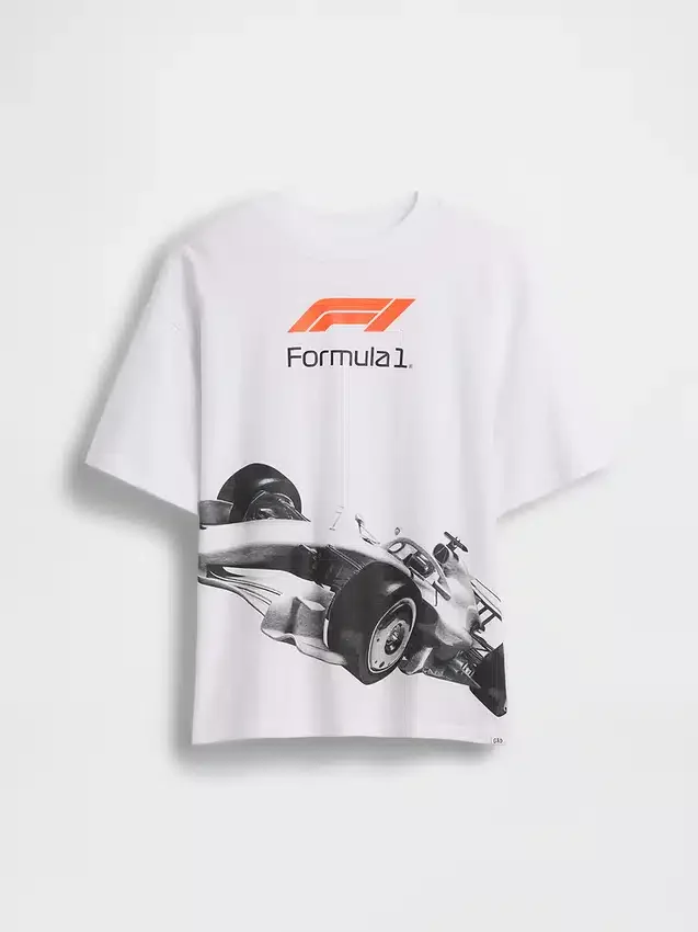 Formel 1-T-shirt i oversized-modell med tryck för barn