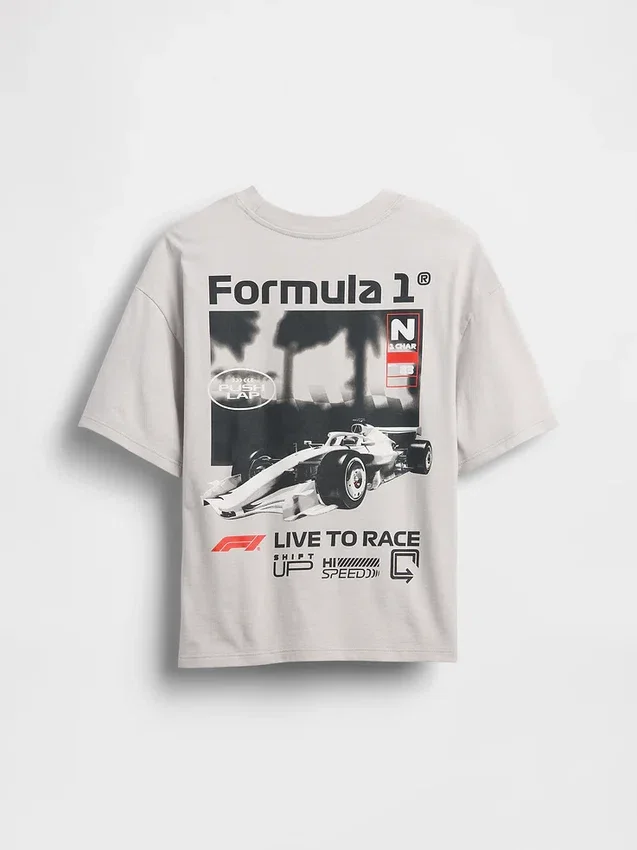 Formel 1-T-shirt i oversized-modell med tryck för barn