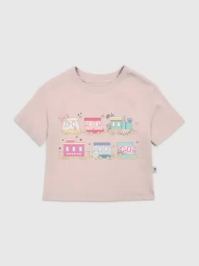 Färgglad T-shirt med tågmotiv för småbarn