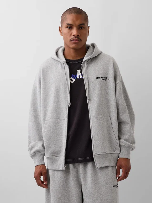 Gap × Awake Ny Tjock, oversized hoodie med logotyp och dragkedja