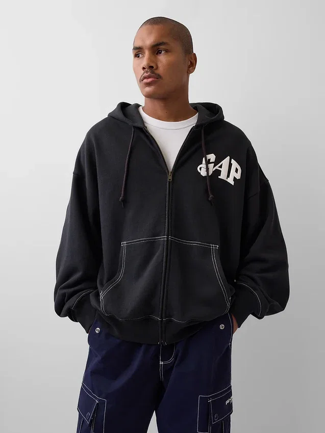 Gap × Awake Ny Tjock, oversized hoodie med logotyp och dragkedja