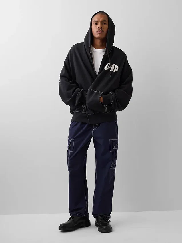 Gap × Awake Ny Tjock, oversized hoodie med logotyp och dragkedja