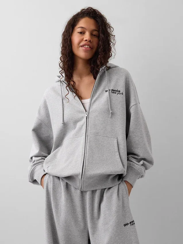 Gap × Awake Ny Tjock, oversized hoodie med logotyp och dragkedja