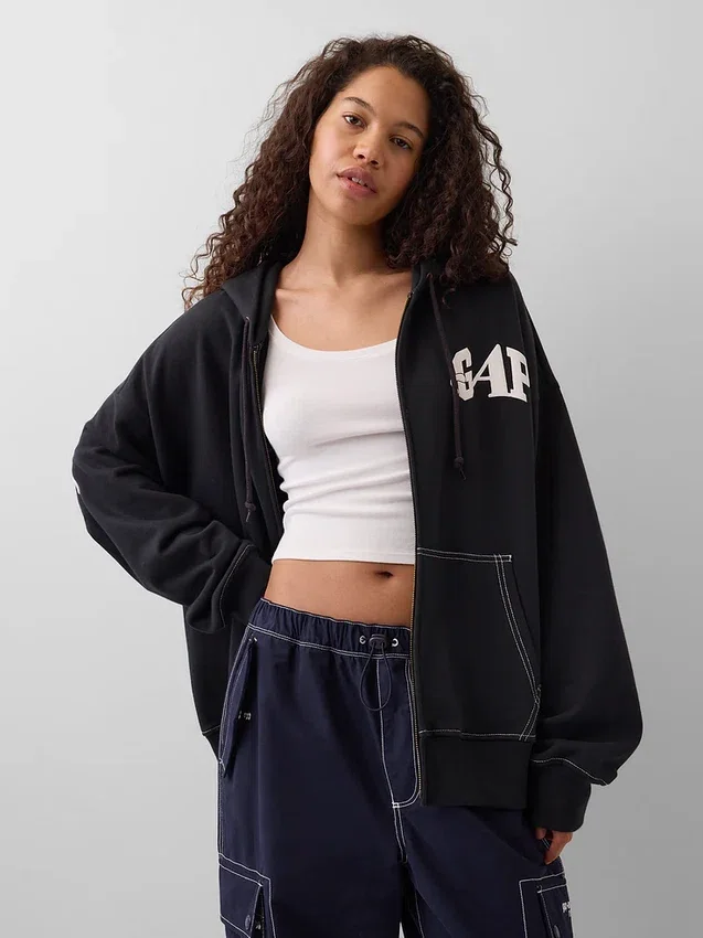 Gap × Awake Ny Tjock, oversized hoodie med logotyp och dragkedja