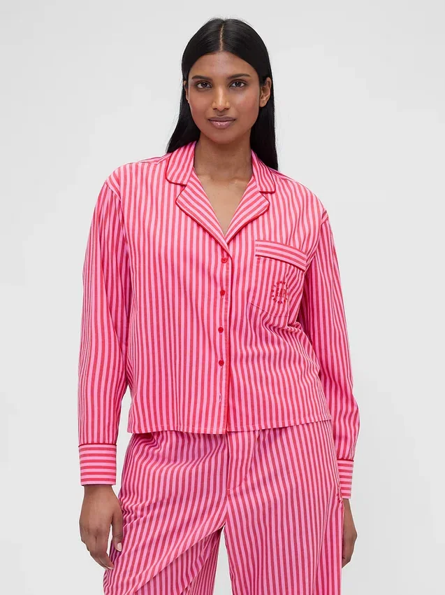 Gap × Summer Fridays avslappnad passform med randigt poplin i skjortaform