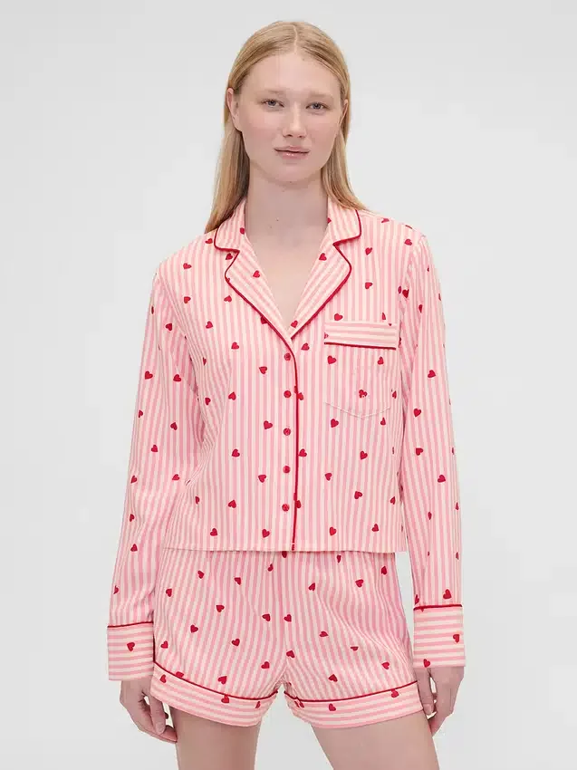GAP × Summer Fridays pyjamas skjorta i avslappnad flanell med hjärtmönster