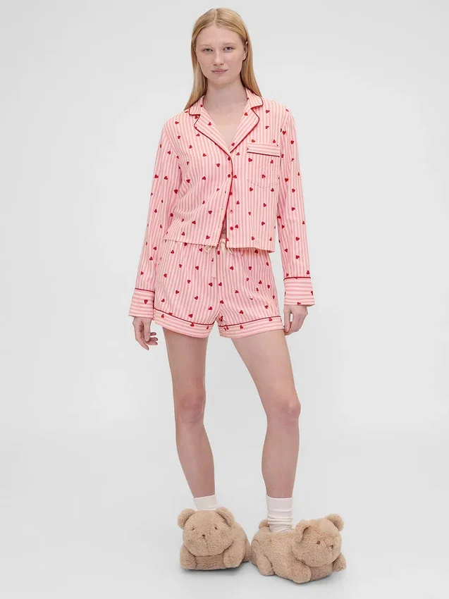 GAP × Summer Fridays pyjamas skjorta i avslappnad flanell med hjärtmönster