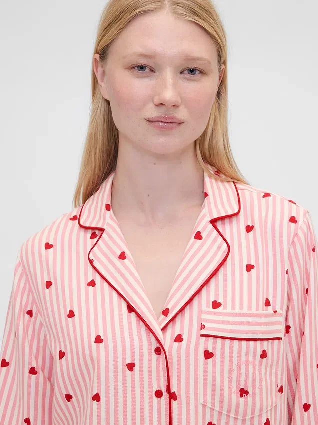 GAP × Summer Fridays pyjamas skjorta i avslappnad flanell med hjärtmönster